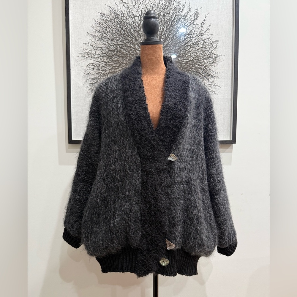 SUSAN FIFE FREE PEOPLE HANDWOVEN MOHAIR JACKET ABALONE BUTTONS